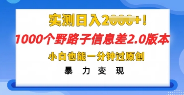 2025抖音1000个野路子信息差最新玩法，一分钟过原创，暴力变现月入几k-小熊猫站长