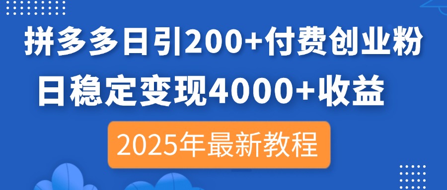 （14217期）拼多多日引200+付费创业粉，日稳定变现4000+收益，2025年最新教程-小熊猫站长