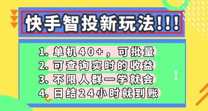快手智投新玩法，单机日入40+，可批量，可查询实时收益，零门槛【揭秘】-小熊猫站长