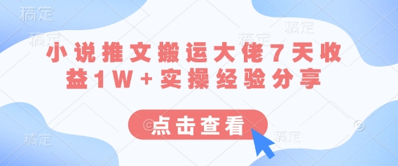小说推文搬运大佬7天收益1W+实操经验分享-小熊猫站长