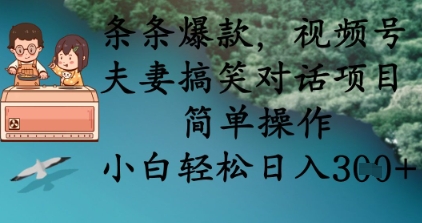 条条爆款，视频号夫妻搞笑对话项目，简单操作，小白轻松日入3张+-小熊猫站长